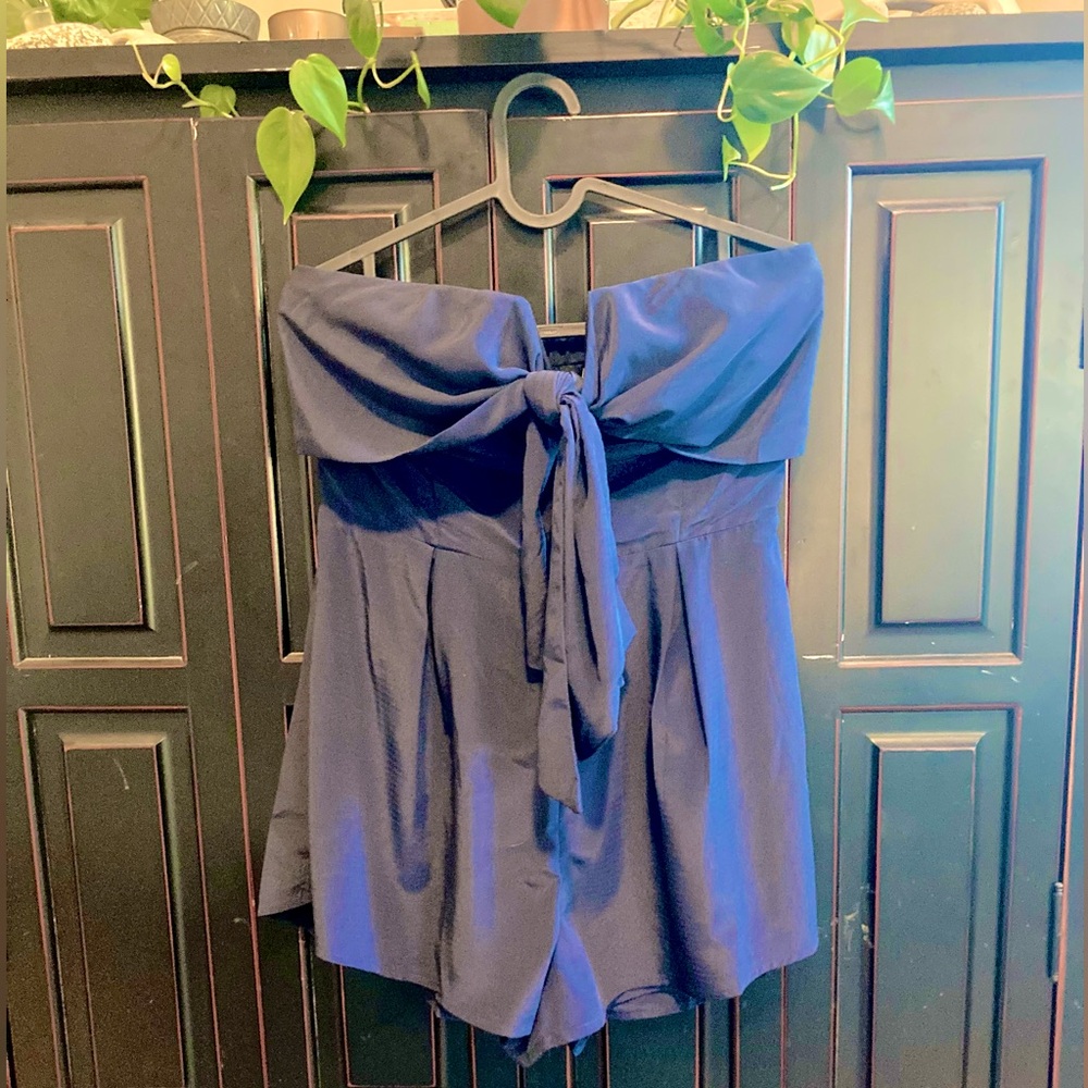 Inez Navy Blue Tie-Front Romper